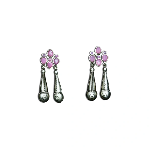 Graceful Oxidized Dangle Earrings with Pink Stone – Timeless Ethnic jewellery for Women - 6 X 3 cm