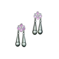 Graceful Oxidized Dangle Earrings with Pink Stone – Timeless Ethnic jewellery for Women - 6 X 3 cm