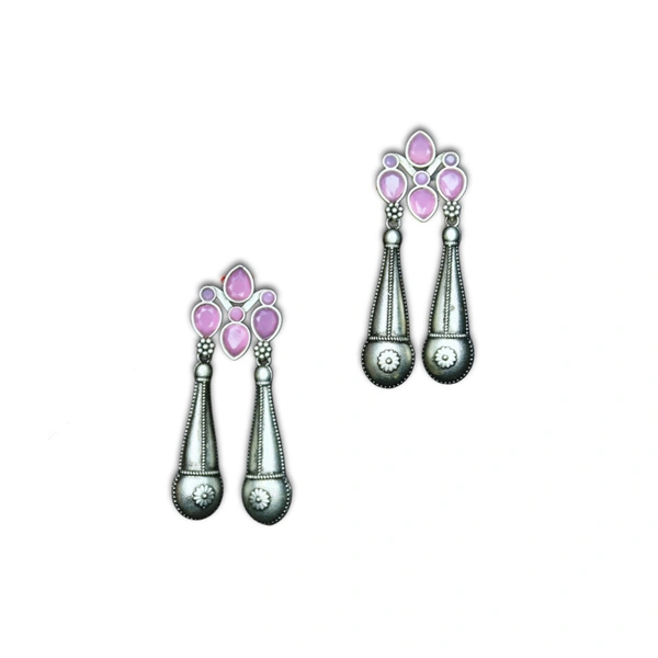 Graceful Oxidized Dangle Earrings with Pink Stone – Timeless Ethnic jewellery for Women - 6 X 3 cm