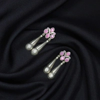Graceful Oxidized Dangle Earrings with Pink Stone – Timeless Ethnic jewellery for Women - 6 X 3 cm