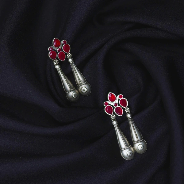 Graceful Oxidized Dangle Earrings with Pink Stone – Timeless Ethnic jewellery for Women