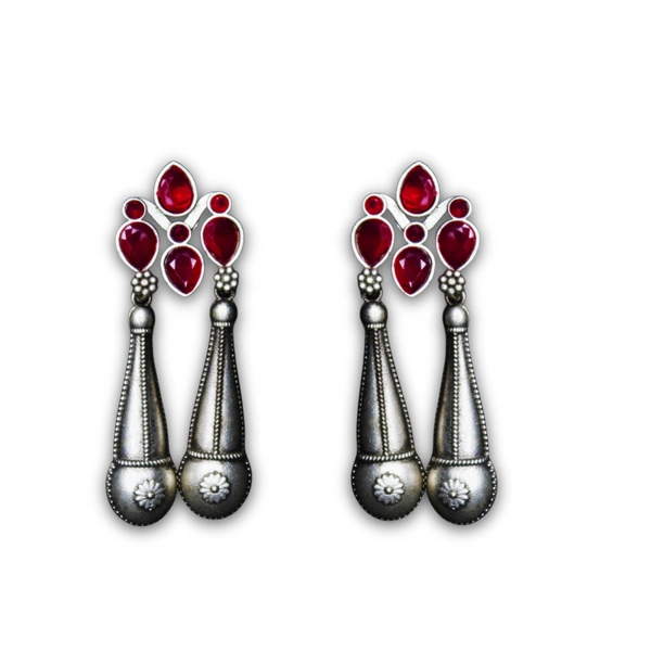 Graceful Oxidized Dangle Earrings with Pink Stone – Timeless Ethnic jewellery for Women