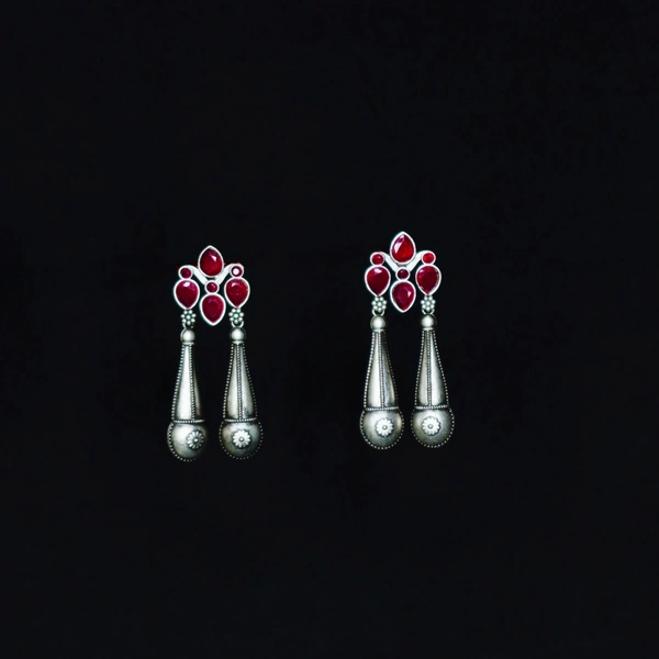 Graceful Oxidized Dangle Earrings with Pink Stone – Timeless Ethnic jewellery for Women