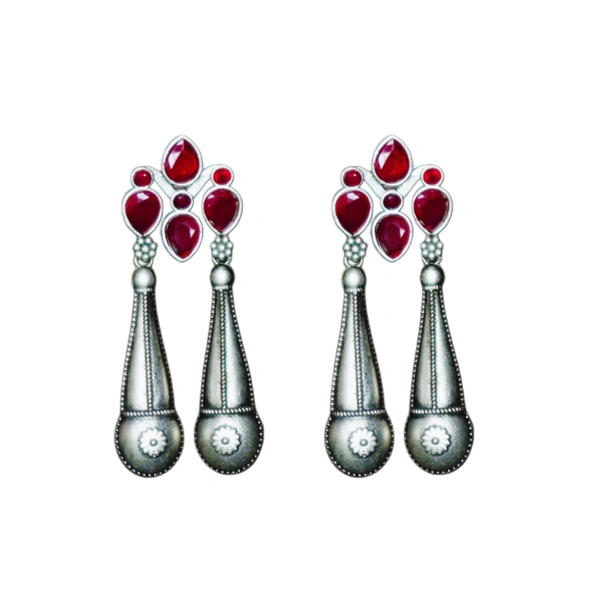 Graceful Oxidized Dangle Earrings with Pink Stone – Timeless Ethnic jewellery for Women