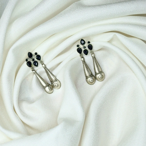 Graceful Oxidized Dangle Earrings with BLACK Stone – Timeless Ethnic jewellery for Women
