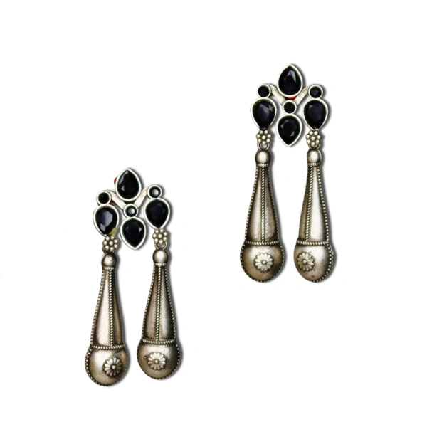 Graceful Oxidized Dangle Earrings with Pink Stone – Timeless Ethnic jewellery for Women