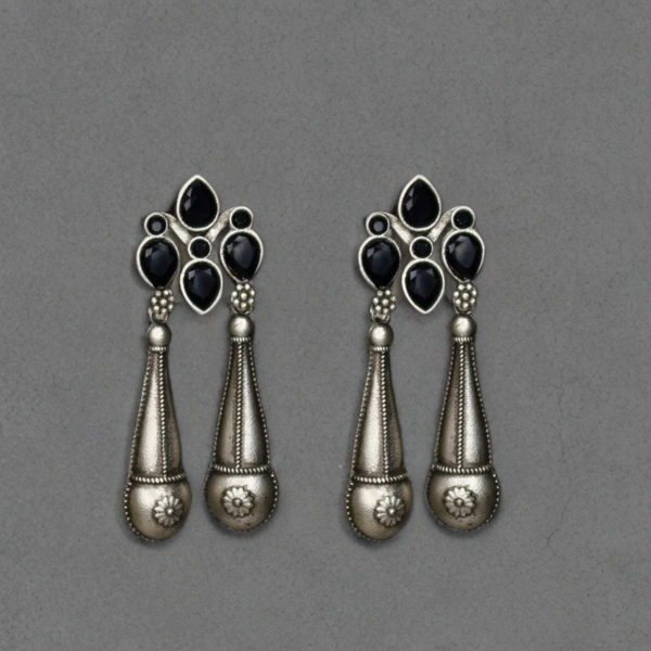 Graceful Oxidized Dangle Earrings with BLACK Stone – Timeless Ethnic jewellery for Women