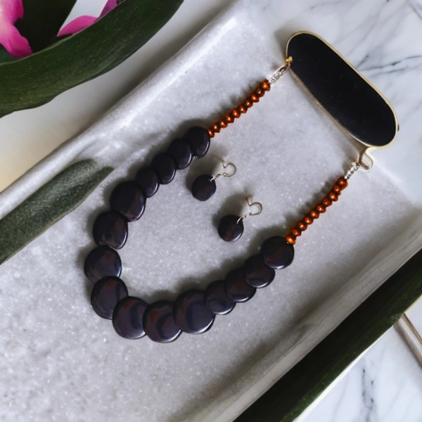 Elegant Tribal Black Beaded Necklace Set – Traditional Ethnic jewellery for Women & Girls - Black