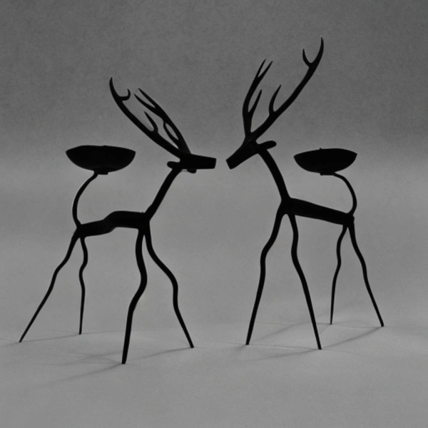 Palak Saxena Wrought Iron Reindeer Tea Light Candle Holders: Handcrafted Set of 2 for Housewarming Gifts