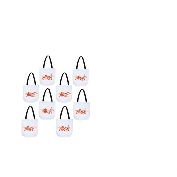  Divine Collection: Both Side Printable Jai Shri Ram Tote Bags For Women, Traveling, Pilgrim, Shopping, Grocery, Daily Use Pack of 8