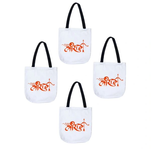 Palak Saxena Jai Shri Ram  Tote Bags For Women College Bag For Girls Traveling, Shopping, Grocery, Daily Use (Pack of 4)