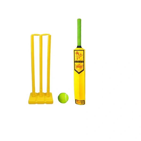 FAIRO.STORE Heavy Duty Plastic Yellow Cricket Set with Stump, Ball and Bat Kit 3 Stumps,1 Wicket Stand,2 Bails,1 Bat and 1 Ball for All Age Groups Kids/Boys/Girls/Adults (34” X 4.5”inches) - 34 x 4.5 inches, Barberry