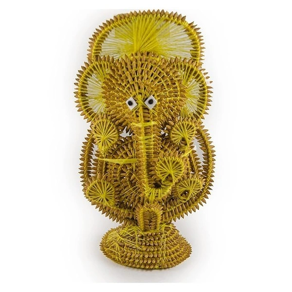 PALAK SAXENA Handmade Lord Ganesha Idol Statue | Rice Paddy Bamboo & Thread Craft | Ideal Showpiece for Home Décor & Gift - ‎20L x 18W x 45H Centimeters, yello