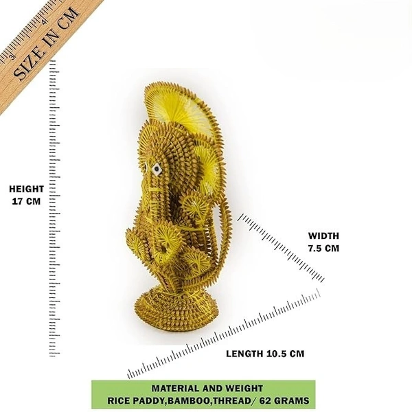 PALAK SAXENA Handmade Lord Ganesha Idol Statue | Rice Paddy Bamboo & Thread Craft | Ideal Showpiece for Home Décor & Gift - ‎20L x 18W x 45H Centimeters, yello