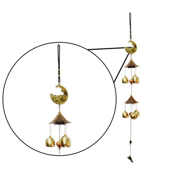 PALAK SAXENA Palak Saxena Metal Wind Chimes for Home, Balcony, Terrace, Garden, Living Room, and Office | Stylish Bells with Feng Shui Good Luck and Soothing Sound | Home Decoration Item for Positive Energy - 62L x 6W x 7H Centimeters, Brown
