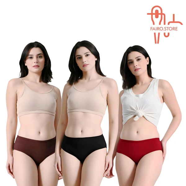 FAIRO STORE Women's Cotton (L Size 90 cm) Panties Comfortable Solid Hipster Multicolor Panties (Pack of 3) - L Size (90 cm)
