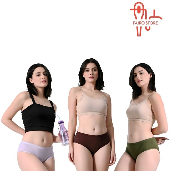 FAIRO STORE Women's Cotton Comfortable Solid Hipster Multicolor (XL 95 CM) Panties Pack of 3 - XL (95 CM)