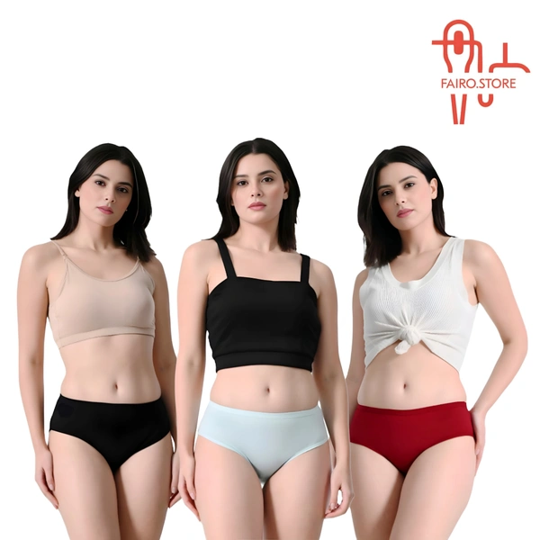FAIRO STORE Women's Cotton Panties Comfortable Solid Panties Multicolor Panties (Pack of 3) - (L) 90cm