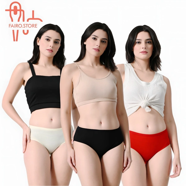 FAIRO STORE Women's Cotton XL Size 95 cm Panties, Solid Hipster, Multicolor, Pack of 3 - XL Size 95 cm