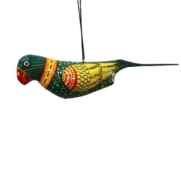 Handpainted Paper Mache Indian Green Parrot Bird, Hanging Ornament, Handmade Decorative Bird for Home, Garden