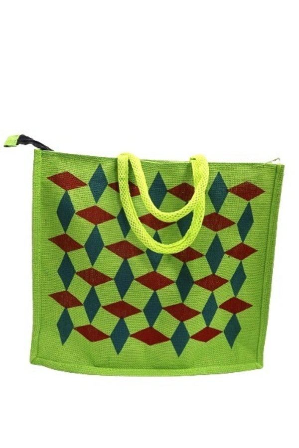 PALAK SAXENA spacious Jute Bag with Zipper Closure, Full Size and Large Handles,MultiPurpose Jute Bag for Office/College/School,Tiffin,Shopping Eco-Friendly Bag For Men,Women and Kids (Green) - GREEN