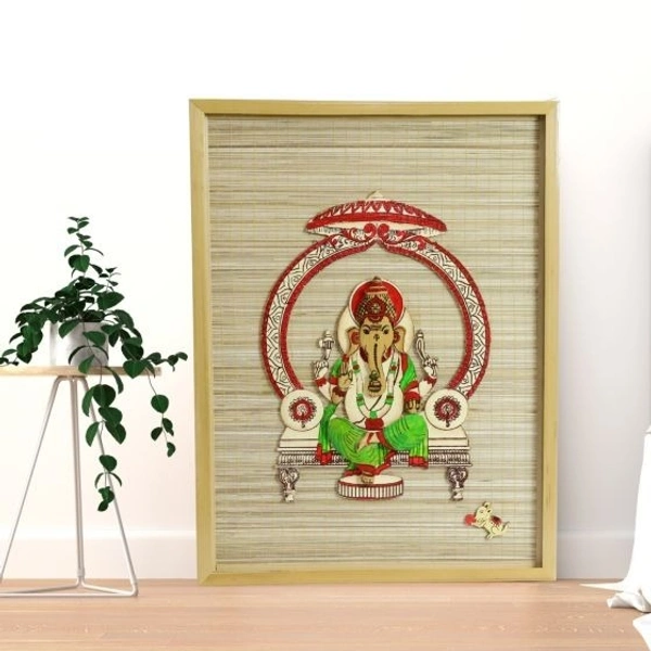 Bamboo Handcrafted Base Shree Ganesh Wall Hanging Frame Rectangular Shape for Home, Office/Eco Friendly Product. - 16 x12 cm, Bring home blessings and eco-conscious elegance with this Bamboo Handcrafted Shree Ganesh Wall Hanging Frame. Made by skilled artisans, this wall decor piece showcases a divine image of Lord Ganesh, intricately set in a rectangular bamboo frame that complements both modern and traditional interiors. Crafted from sustainable bamboo, this frame not only adds a spiritual touch to your s