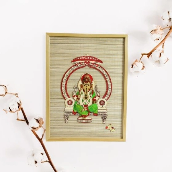 Bamboo Handcrafted Base Shree Ganesh Wall Hanging Frame Rectangular Shape for Home, Office/Eco Friendly Product. - 16 x12 cm, Bring home blessings and eco-conscious elegance with this Bamboo Handcrafted Shree Ganesh Wall Hanging Frame. Made by skilled artisans, this wall decor piece showcases a divine image of Lord Ganesh, intricately set in a rectangular bamboo frame that complements both modern and traditional interiors. Crafted from sustainable bamboo, this frame not only adds a spiritual touch to your s
