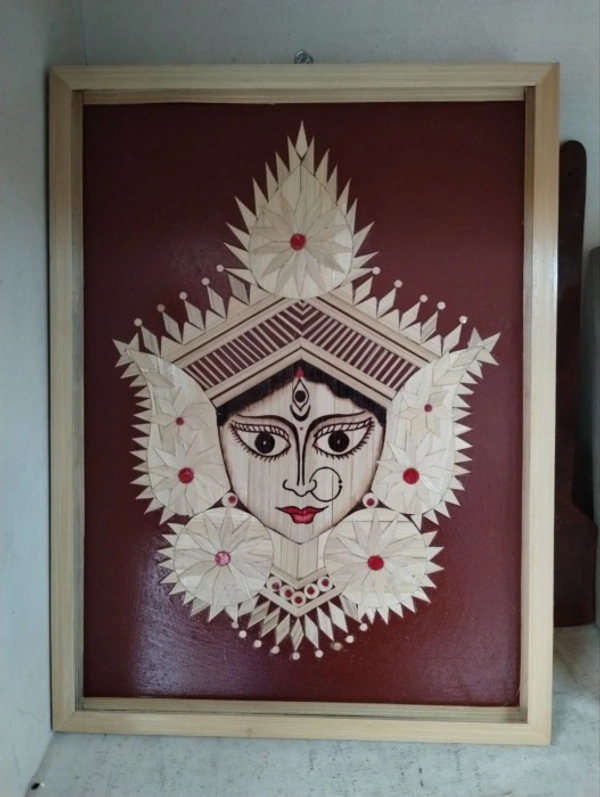 Palak Saxena Divine Maa Durga - Handmade Bamboo Wall Art | Spiritual Home Decor | Framed Durga Maa Painting | Eco-Friendly Natural Artwork