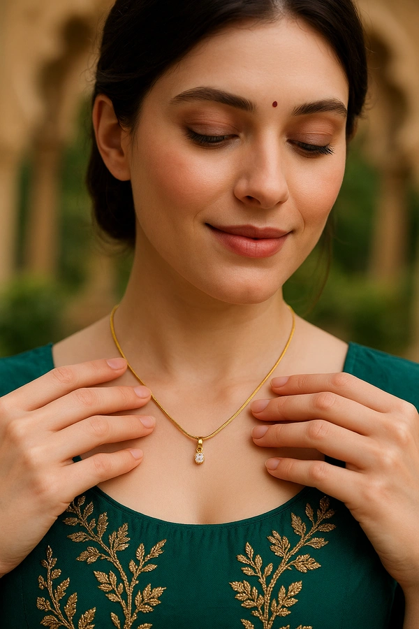 Namyara Gold Dainty Chain with Sparkling Diamond Pendant Necklace