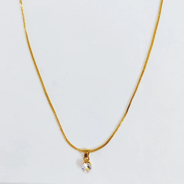 Gold Dainty Chain with Sparkling Diamond Pendant Necklace