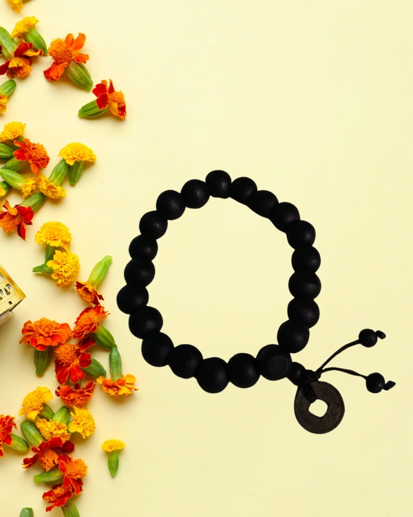 Black bracelet with ring  Medium beads combo pack - 5 Nos