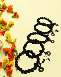 Black bracelet with ring  Medium beads combo pack - 5 Nos