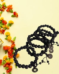 Black bracelet with ring  Medium beads combo pack - 5 Nos