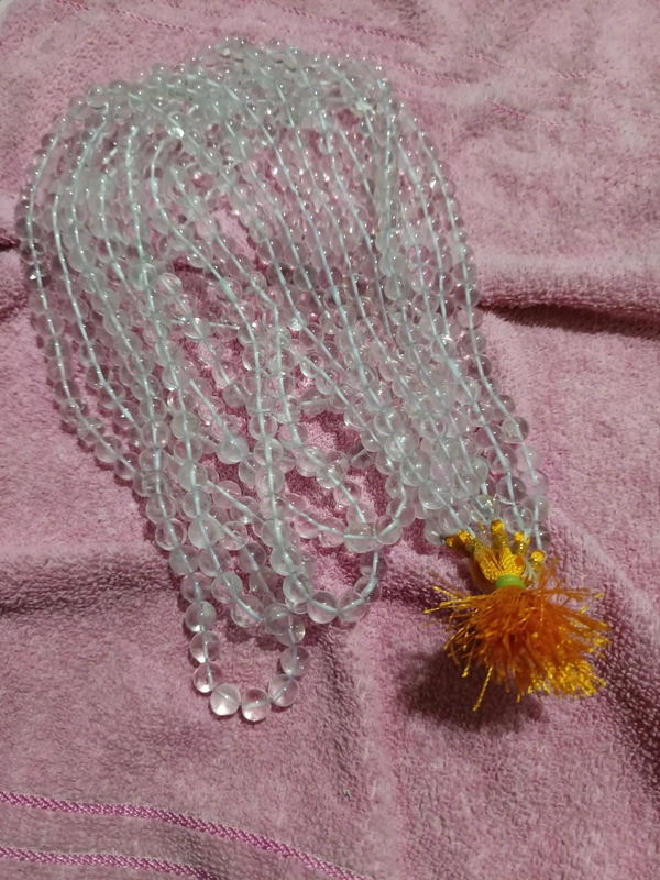 10 mm CLEAR QUARTZ SPADIKA MALA 108+1 BEADS FIRST QUALITY  - SLIGHTLY SMOKY