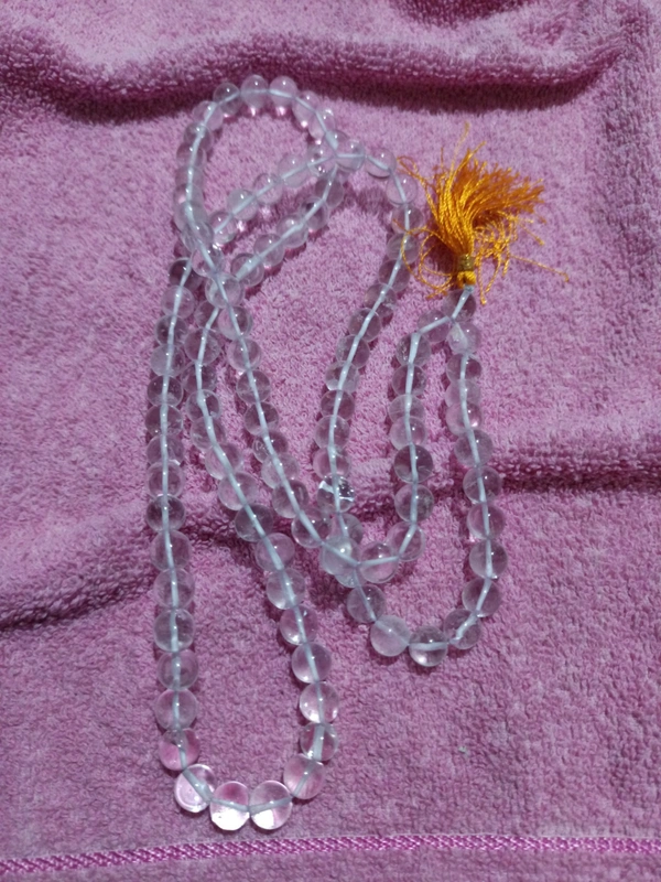 10 mm CLEAR QUARTZ SPADIKA MALA 108+1 BEADS FIRST QUALITY  - SLIGHTLY SMOKY
