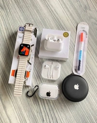 +!!_Top trending combo in houseTrending 6 in One ComboTotal 6 items in this comboJDI41!!Best GiftsFree Shipping1) Apple Watch Series 8 Ultra+ Occen Belt2) Airpods Pro 2 Tws3) Cover (For Airpods)4) Apple Aux Hf5) Apple Hf case6) cable ProtectorApple Watch Series 8 Ultra-Watch With Same Original Packaging-Full Screen + 3 Button Working-Crown Working-wirless charging-occen BeltAirpods - Black