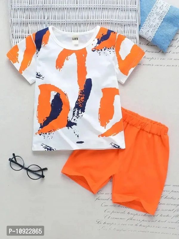 Cotton Tshirt And Half Pant by Gen-z Era  - International Orange, 0-6 mon