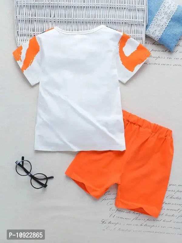 Cotton Tshirt And Half Pant by Gen-z Era  - International Orange, 0-6 mon