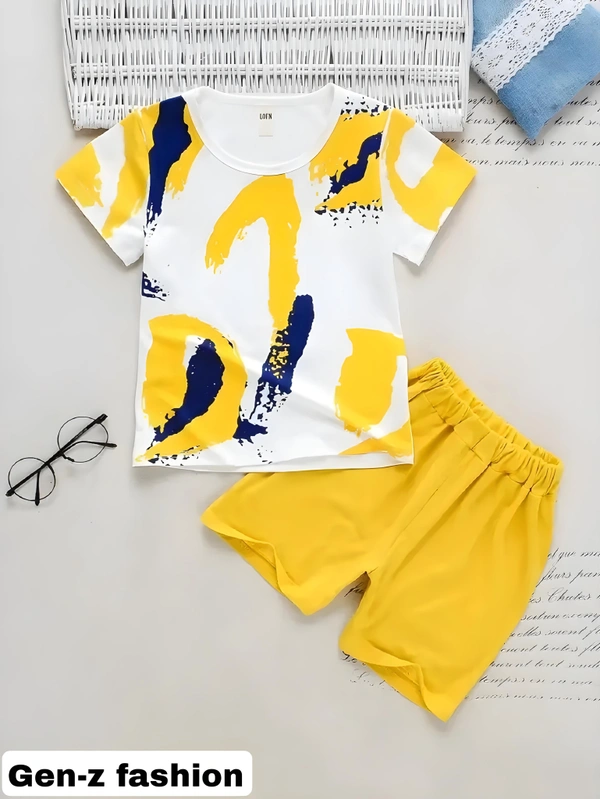 Cotton Tshirt And Half Pant by Gen-z Era  - Yellow, 0-6 mon