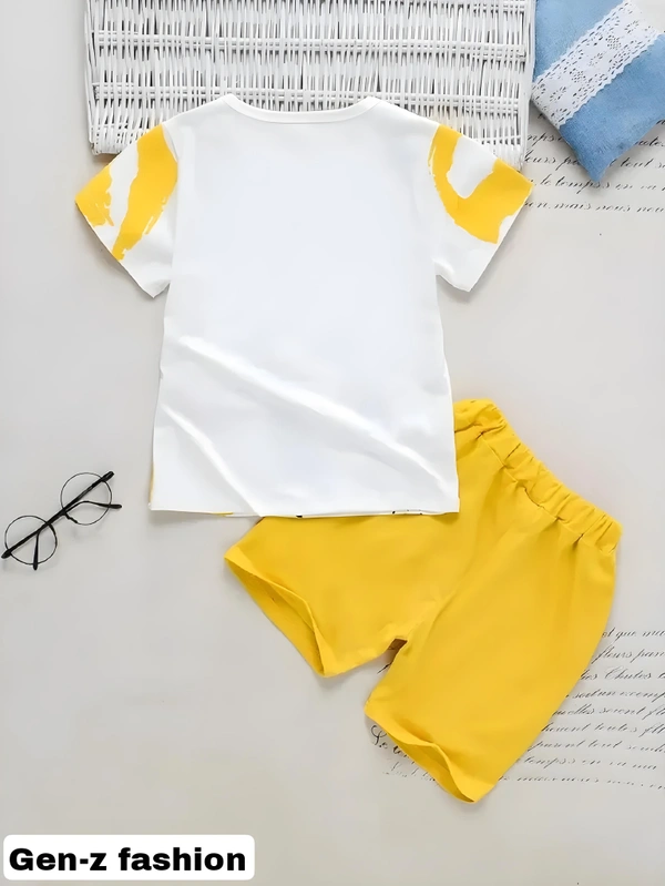 Cotton Tshirt And Half Pant by Gen-z Era  - Yellow, 0-6 mon