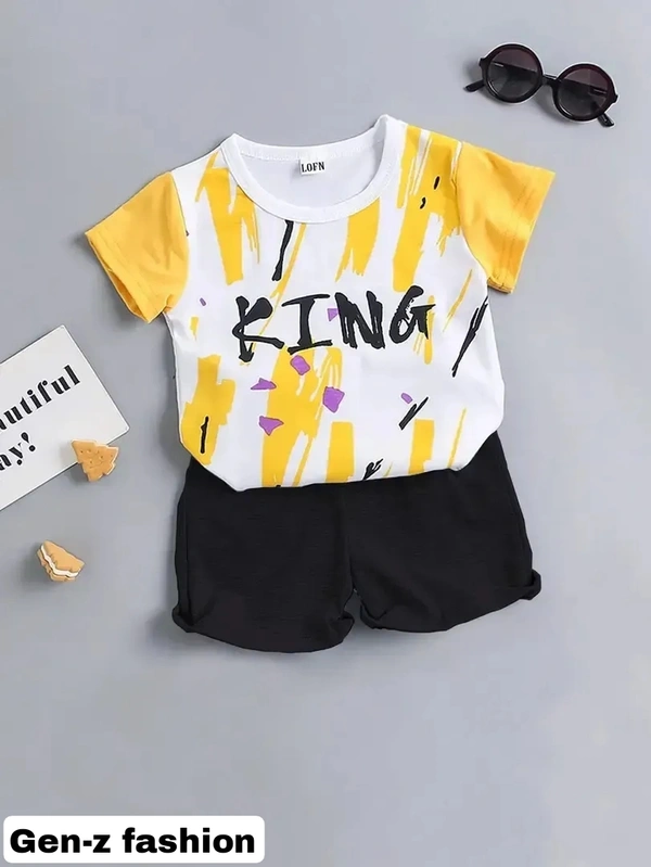 Cotton Tshirt And Half Pant by Gen-z Era  - Yellow, 0-6 mon