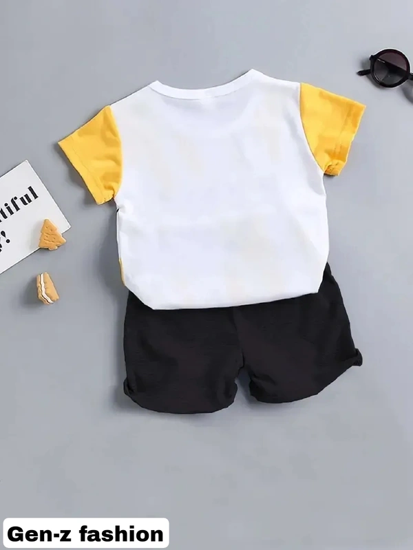 Cotton Tshirt And Half Pant by Gen-z Era  - Yellow, 0-6 mon