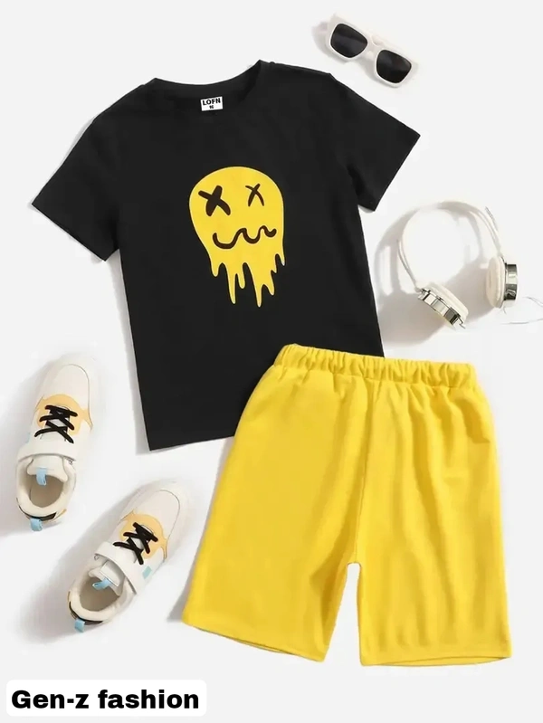 Cotton Tshirt And Half Pant by Gen-z Era  - Gold, 0-6 mon