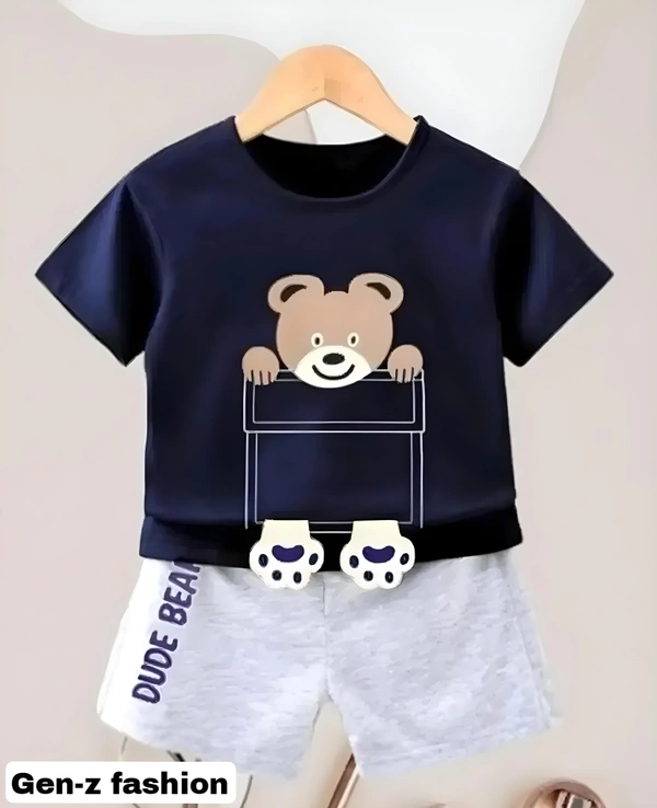 Cotton Tshirt And Half Pant by Gen-z Era  - Black, 1-2 Year