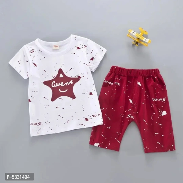 Cotton Tshirt And Half Pant by Gen-z Era  - Guardsman Red, 2-3 Year