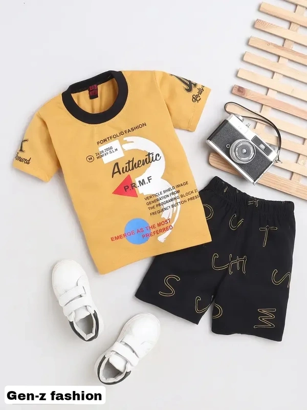 PRIMIUM Cotton Tshirt And Half Pant by Gen-z Era  - Golden Tainoi, 6-12 mon