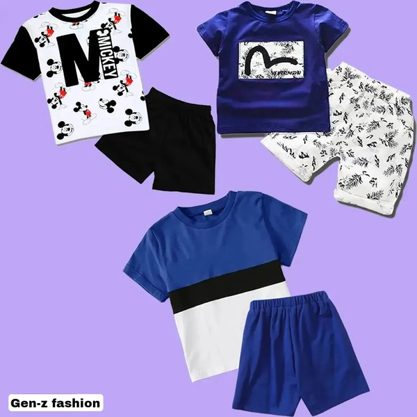 Pack Of 3 Tshirt And Half Pant by Gen-z Era  - Navy Blue, 0-6 mon