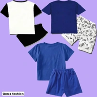 Pack Of 3 Tshirt And Half Pant by Gen-z Era  - Navy Blue, 0-6 mon