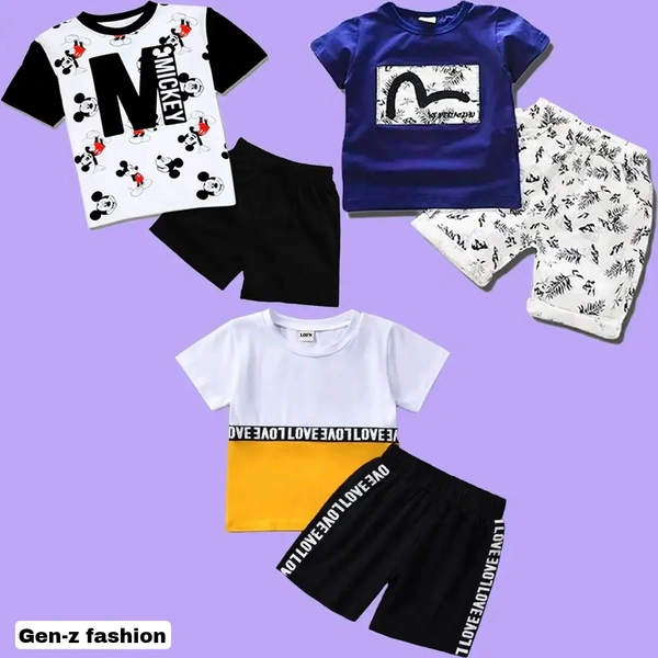 Pack Of 3 Tshirt And Half Pant by Gen-z Era  - Gold, 0-6 mon
