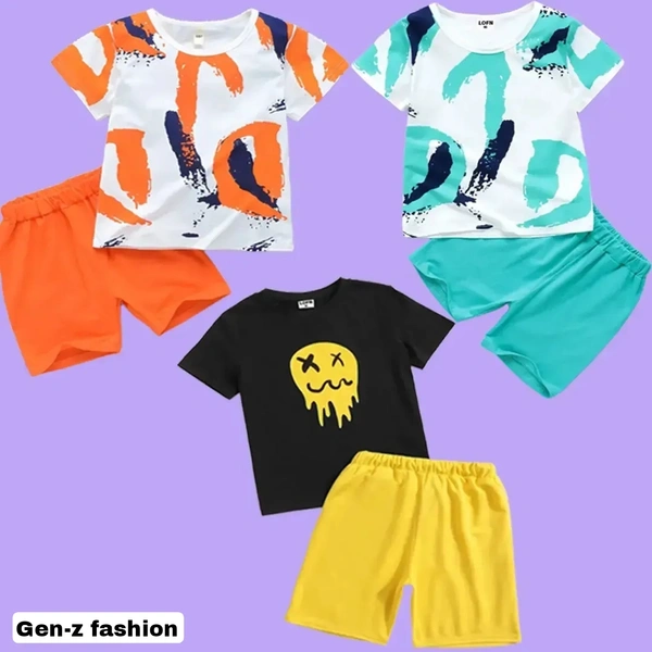 Pack Of 3 Tshirt And Half Pant by Gen-z Era  - Black, 0-6 mon